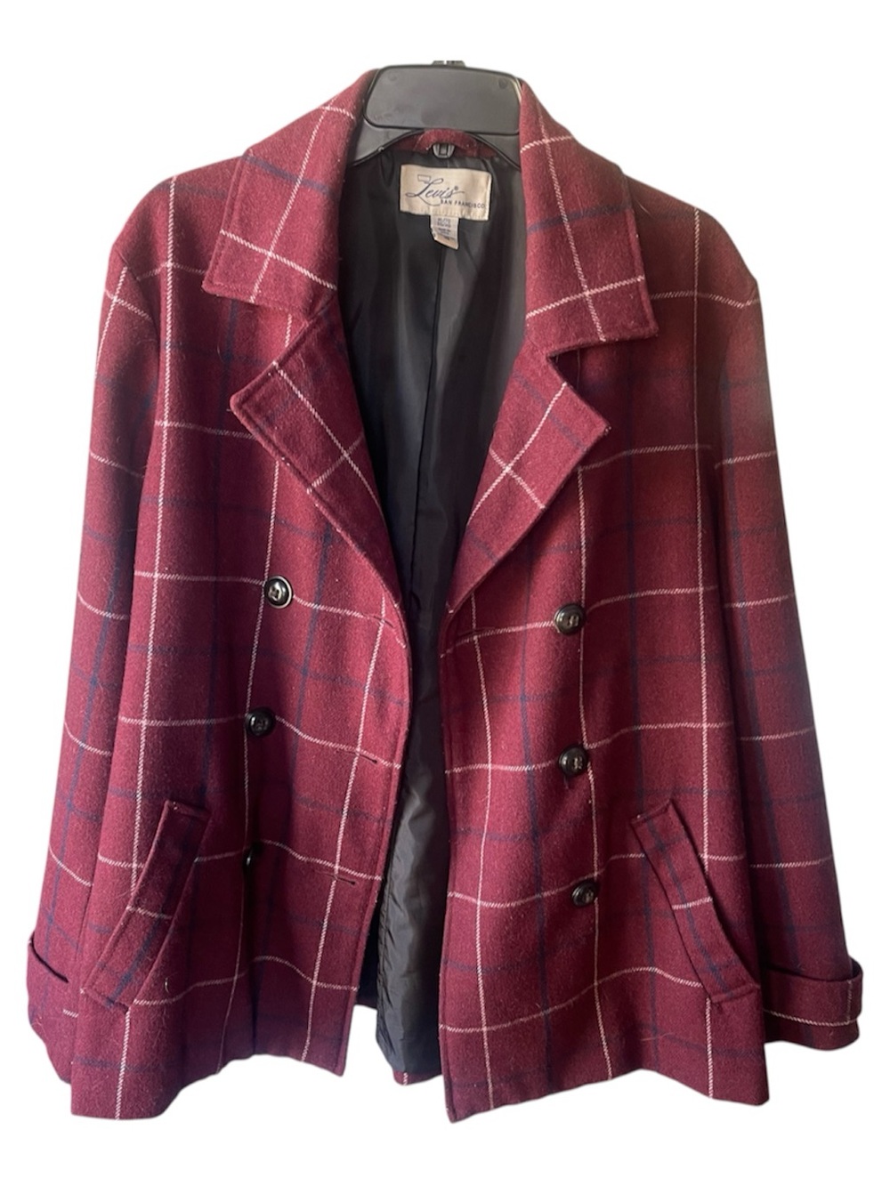 Levi’s San Francisco Wool Plaid Double-Breasted Blazer Jacket, Burgundy XL
